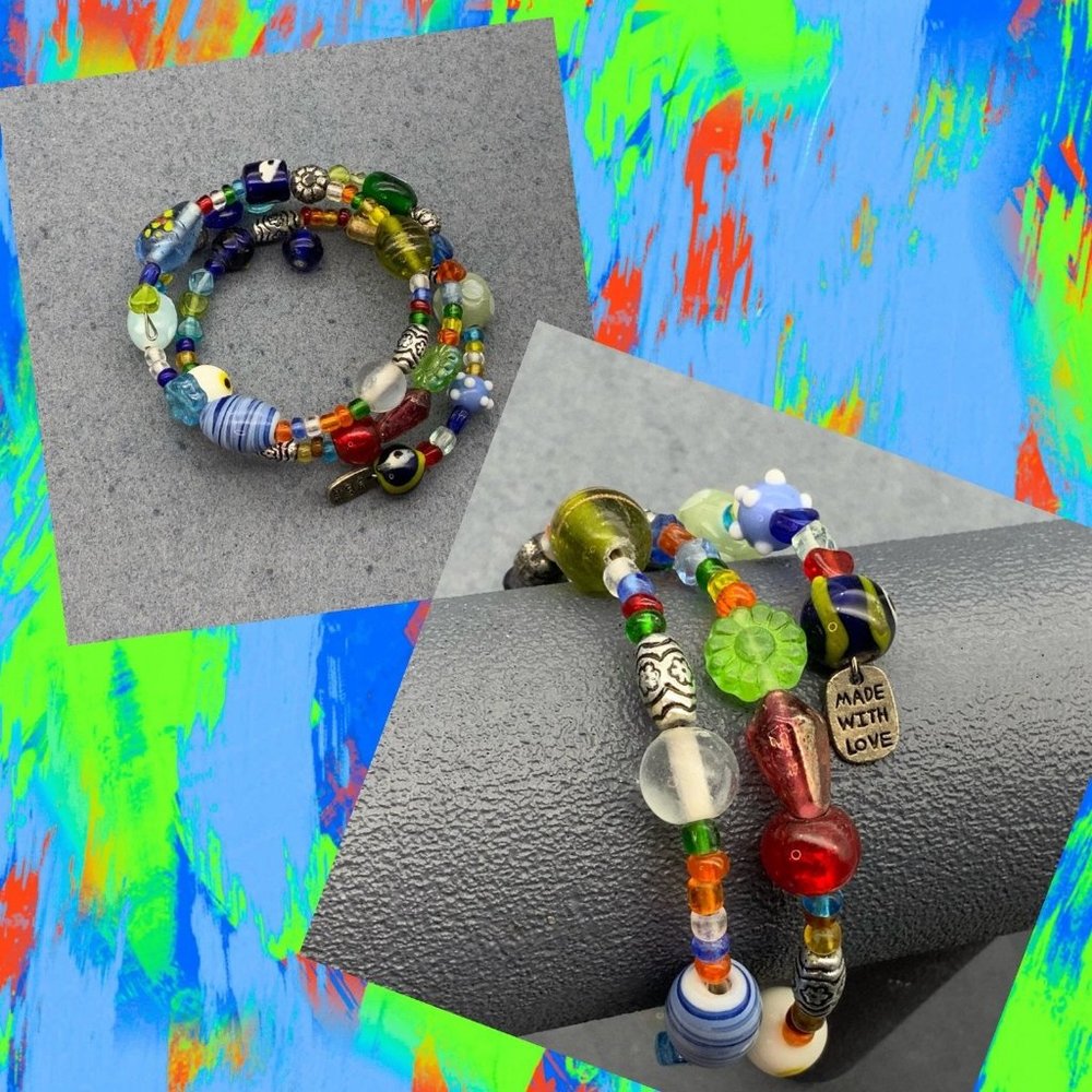 Multicolor Memory Wrap Bracelet Made With Love Green Red Blue Black White